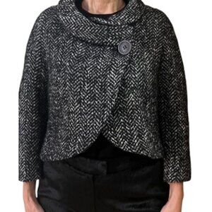 Zara black cropped wool blend herringbone print jacket size M